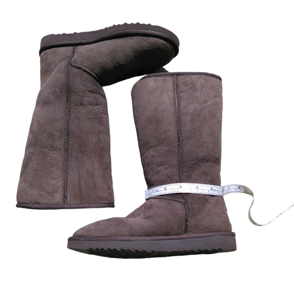 Ugg Australia Size 7 Classic Tall Brown Leather Suede Pull On Boots - Picture 10 of 15